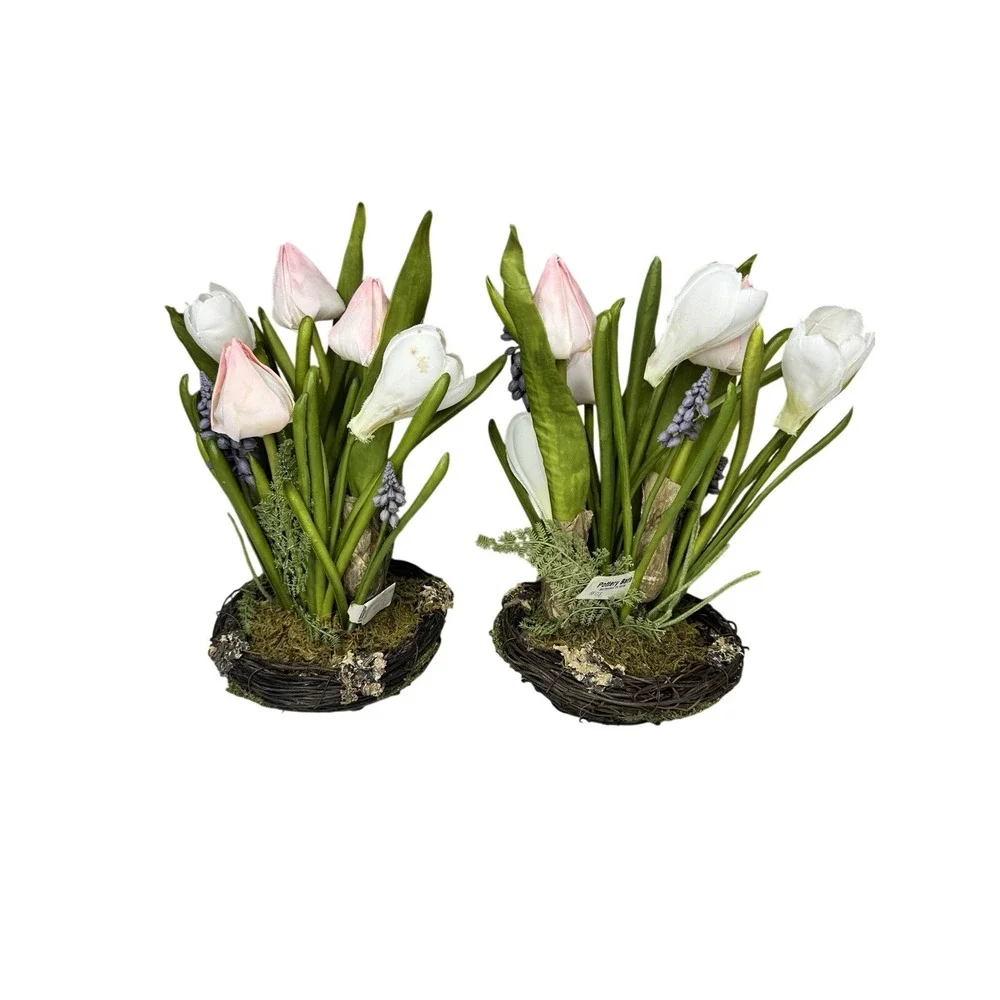 Set‎ Of 2 Pottery Barn Small Faux Floral Birdnest Arrangement 8